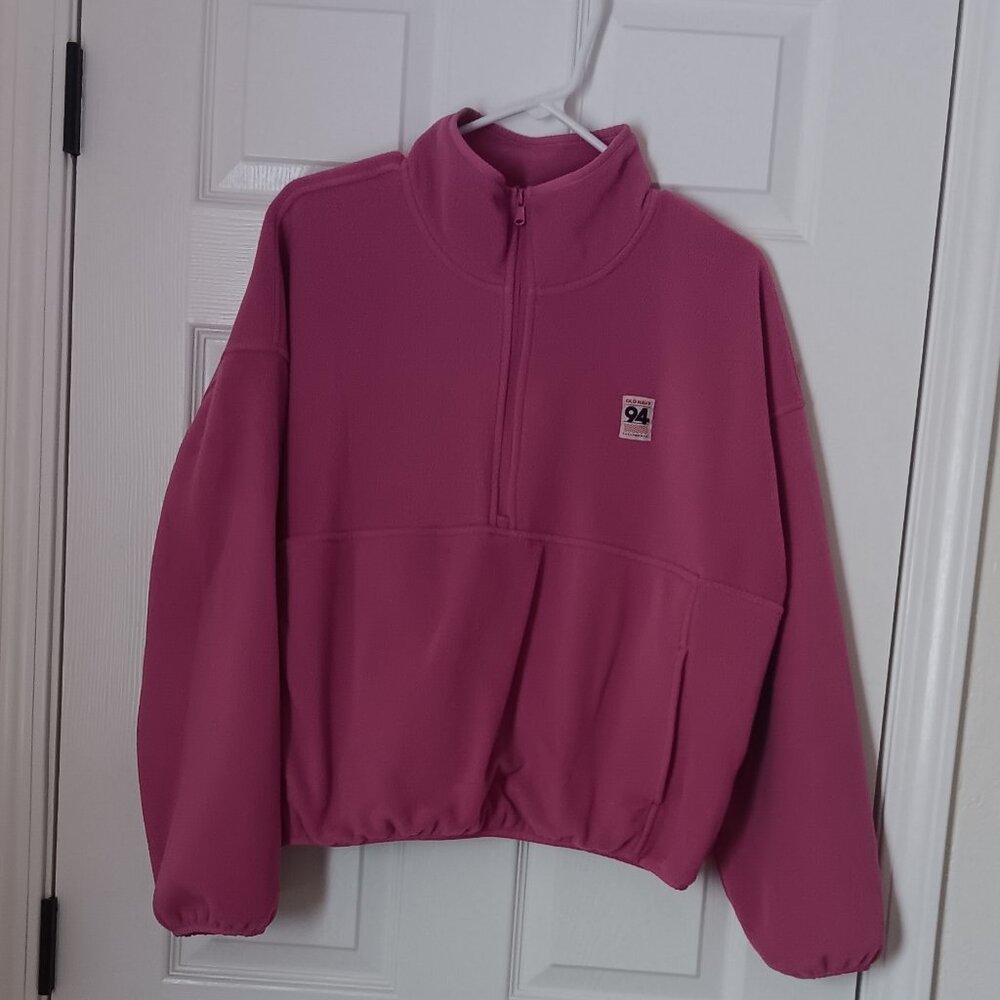 Pink Quarter Zip Pocket High Neck Cropped Jumper